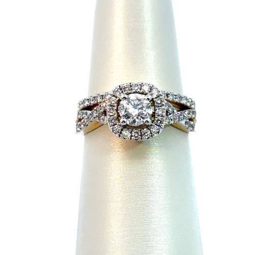 14K Yellow Gold Two Piece Engagement & Wedding Ring Set from Lanka Jewels