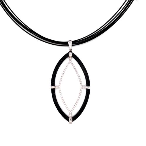 HEMSLEYS JEWELLERS ALOR BLACK CABLE & 18K WHITE GOLD & DIAMOND